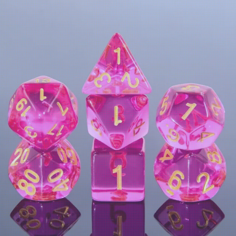 Fuchsia Berry – 7 Piece Polyhedral Dice Set + Dice Bag