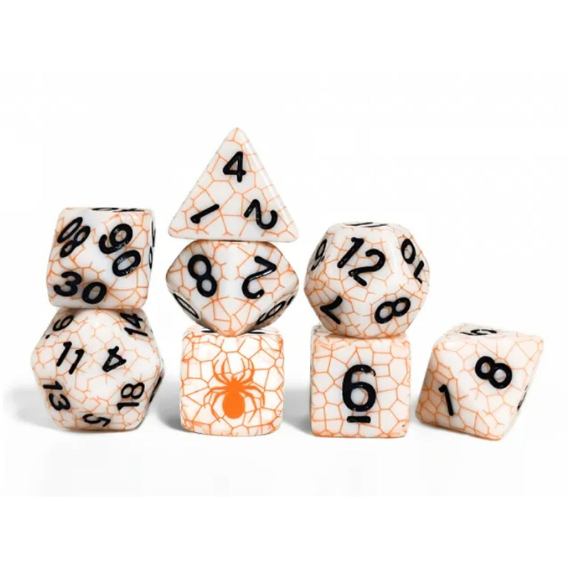 Orange Spider – 8 Piece  Polyhedral Dice Set + Dice Bag