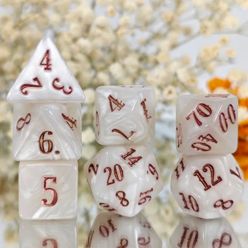 White Wyrm – 7 Piece Polyhedral Dice Set + Dice Bag