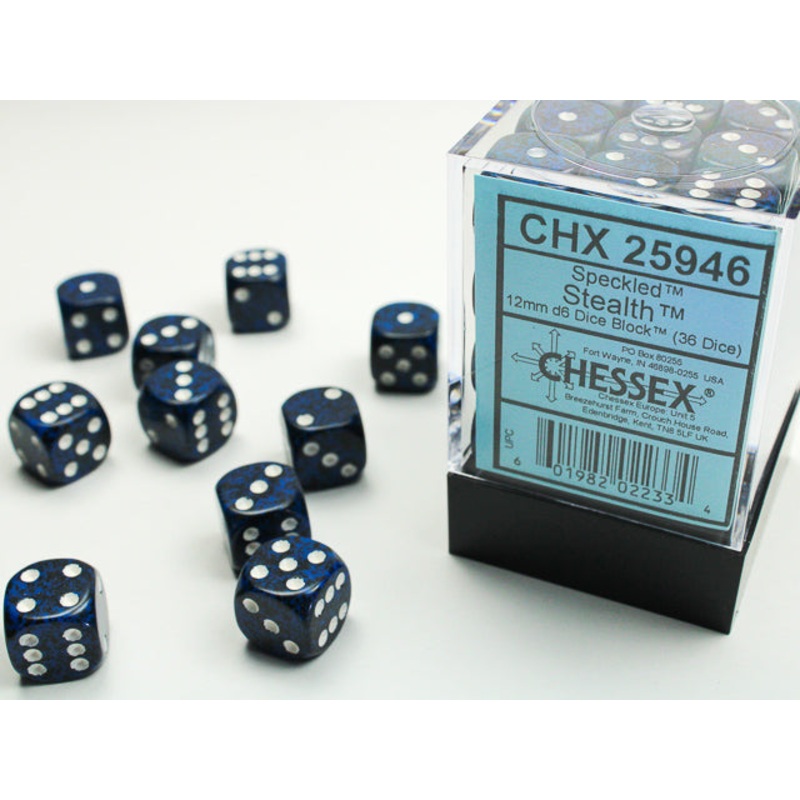Chessex 12mm d6 Dice Block – Speckled Stealth (36 dice)