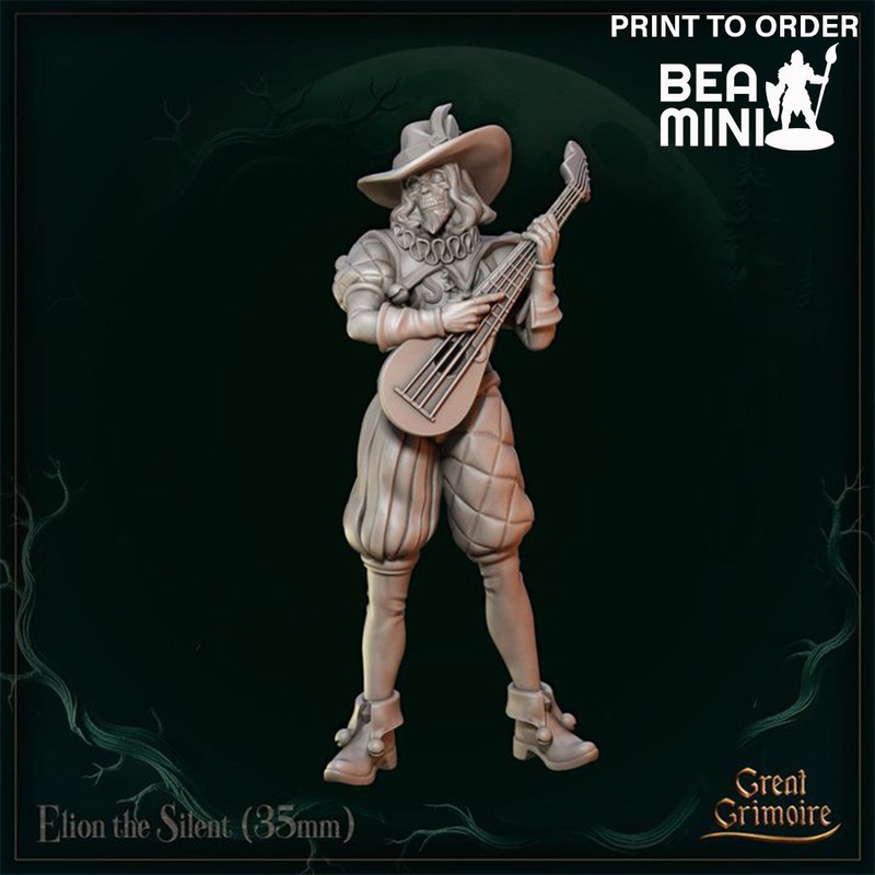 Elion the Silent – Undead Bard | BeaMini Print to Order Miniatures