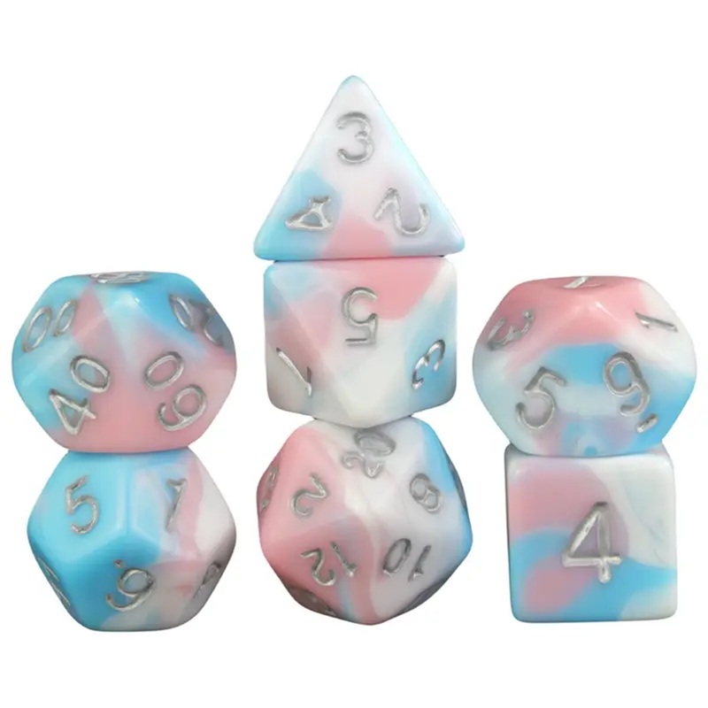 Fairy Time – 7 Piece Polyhedral Dice Set + Dice Bag