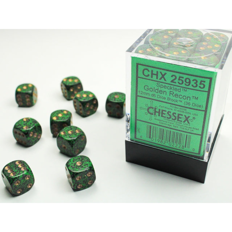 Chessex 12mm d6 Dice Block – Speckled Golden Recon (36 dice)
