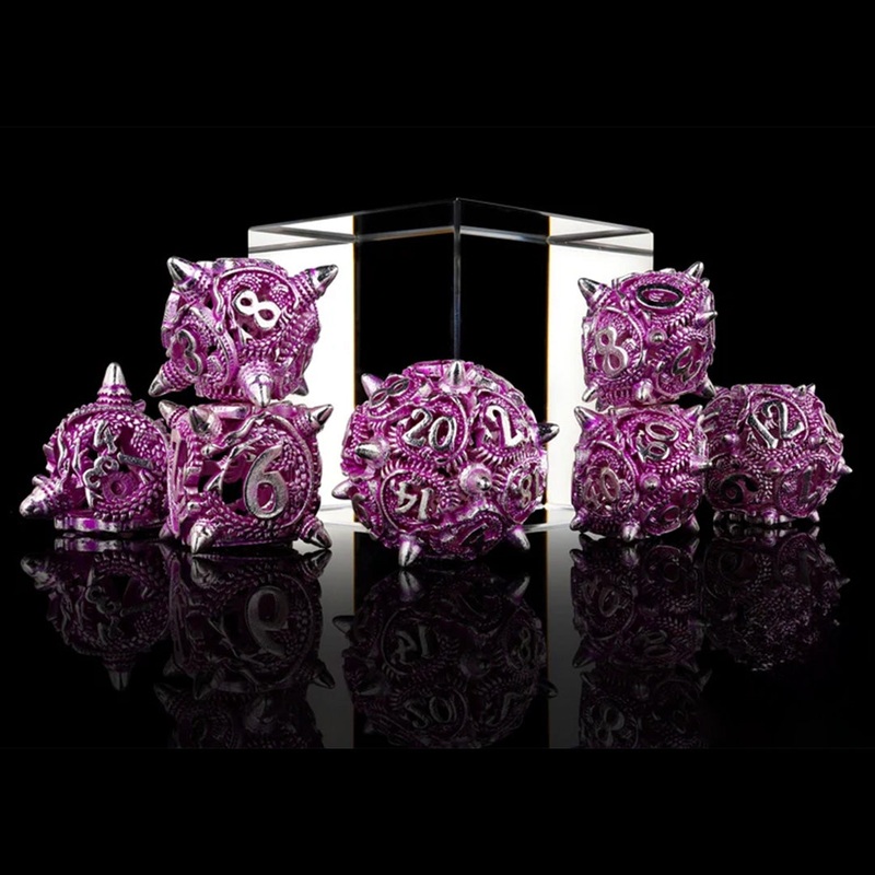 Daemon Ball – 7 Piece Hollow Metal Polyhedral Dice Set & Dice Case