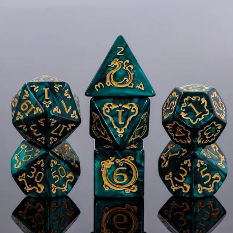 Elphaba – 7 Piece Polyhedral Dice Set + Dice Bag