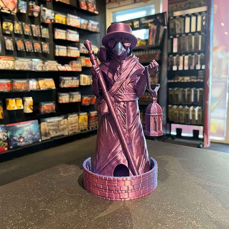 3D Printed Dice Tower – Plague Doctor (Blue/Purple)