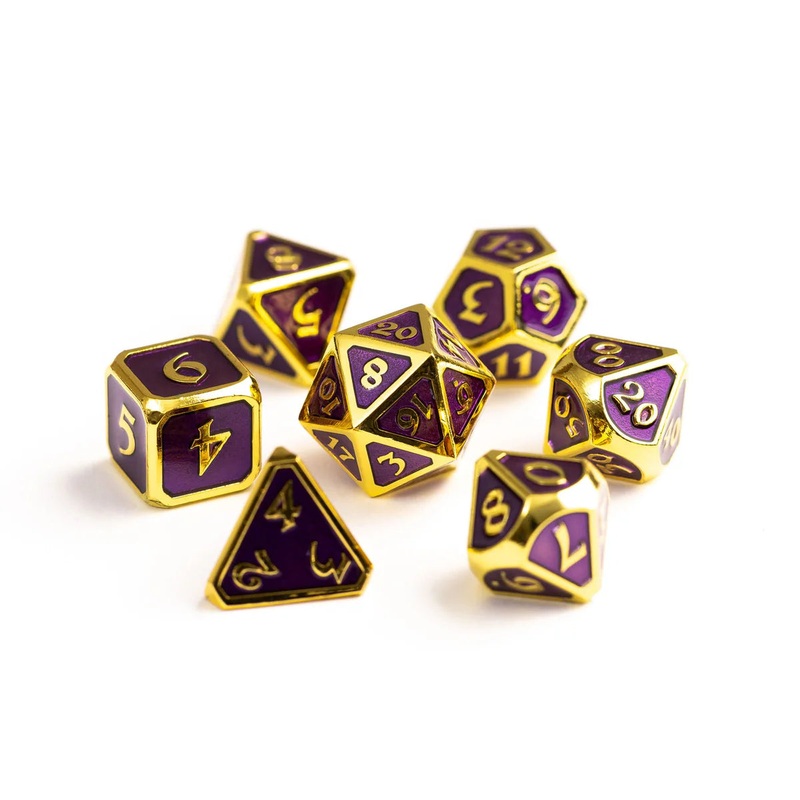 Die Hard Dice 7 Die Metal Dice Set: Mythica – Gold Amethyst