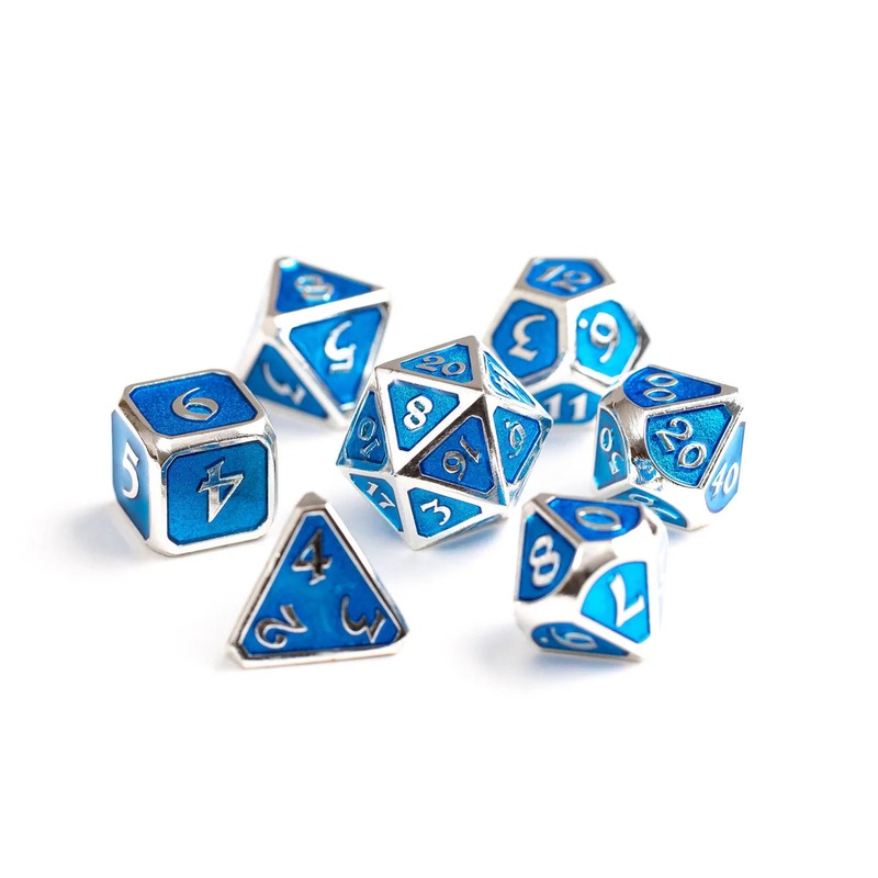 Die Hard Dice 7 Die Metal Dice Set: Mythica – Platinum Aquamarine