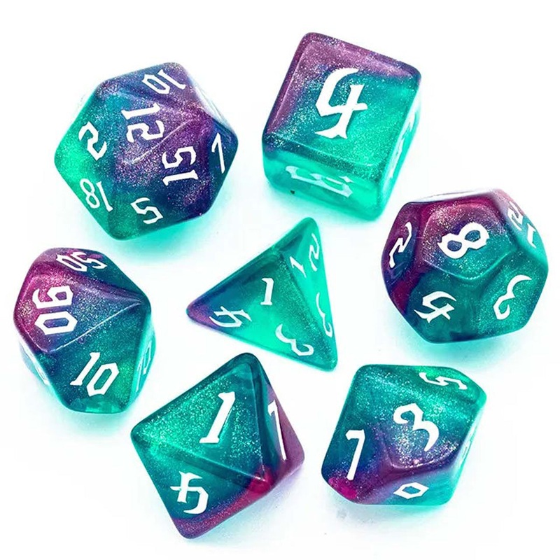 Mardi Gras  – 7 Piece Polyhedral Dice Set + Dice Bag