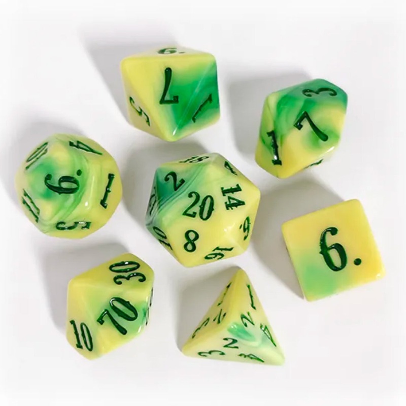 Lemon & Lime – 7 Piece Polyhedral Dice Set + Dice Bag