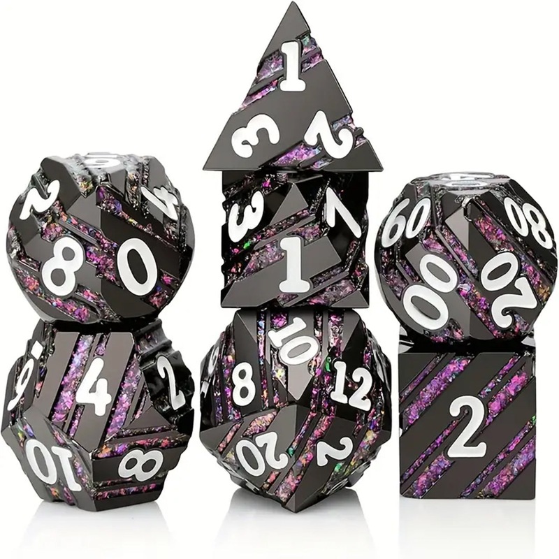 Eldritch Power Stone – 7 Piece Metal Polyhedral Dice Set  & Dice Case