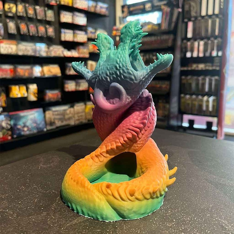 3D Printed Dice Tower – Dueling Dragons (Matte Rainbow)