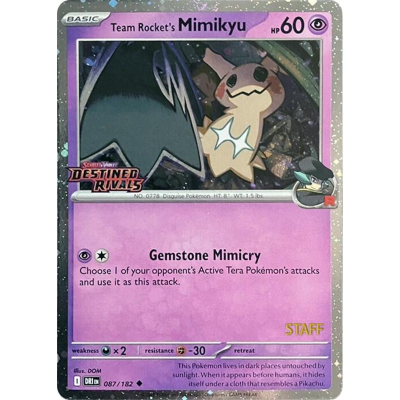 Team Rocket’s Mimikyu (087/182) (Prerelease Staff) [Scarlet & Violet: Destined Rivals]
