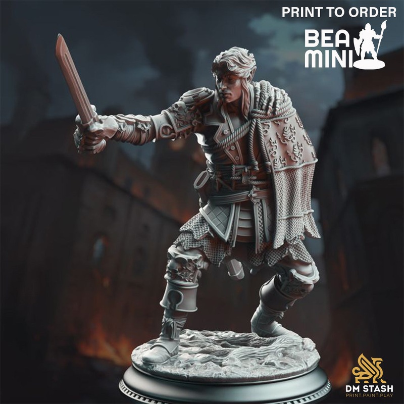 Elf Swashbuckler – Corin of Lamhet | BeaMini Print to Order Miniatures