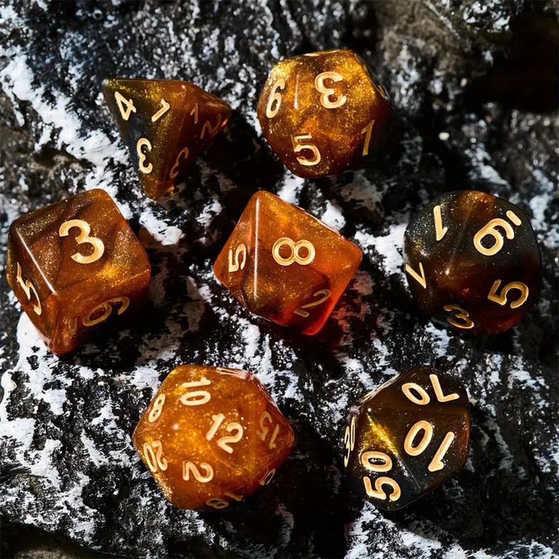 Orange Nebula – 7 Piece Polyhedral Dice Set + Dice Bag