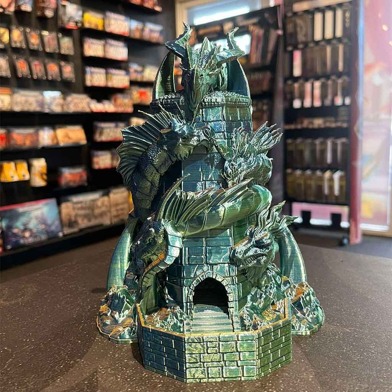 3D Printed Dice Tower – Tiamat (Blue/Green/Peach)