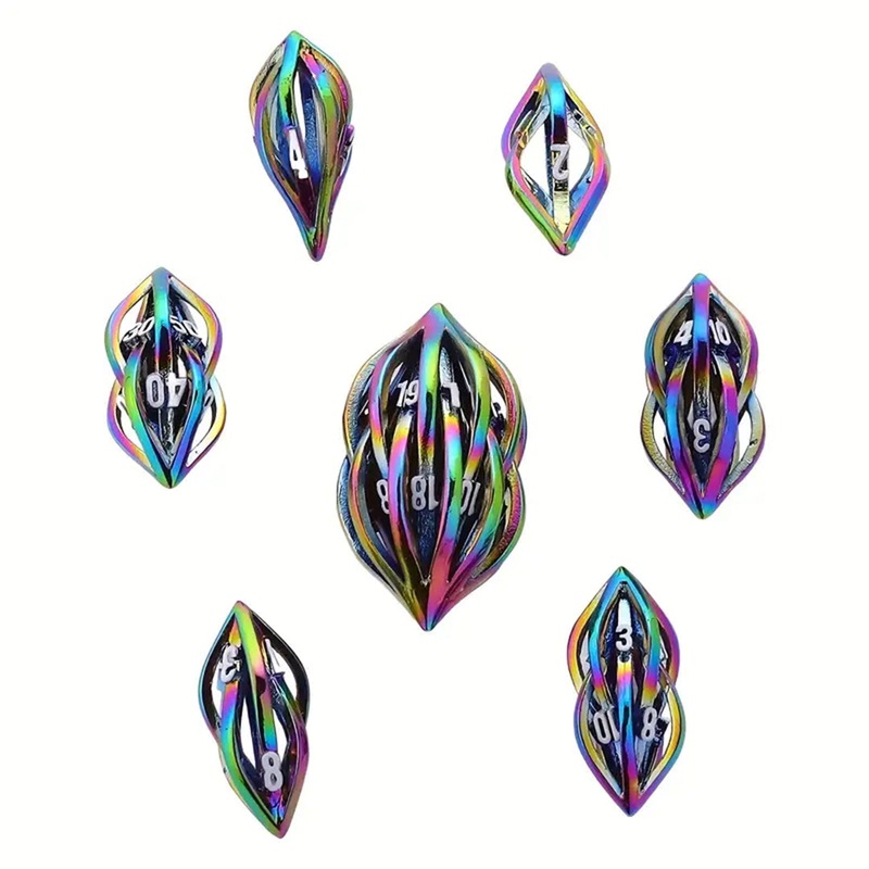Iianwe – 7 Piece Hollow Metal Polyhedral Dice Set