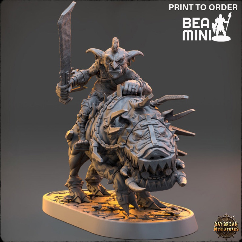 Myneer Augolf da Tredzle (Goblin Archer) – Mounted on Grackus | BeaMini Print to Order Miniatures