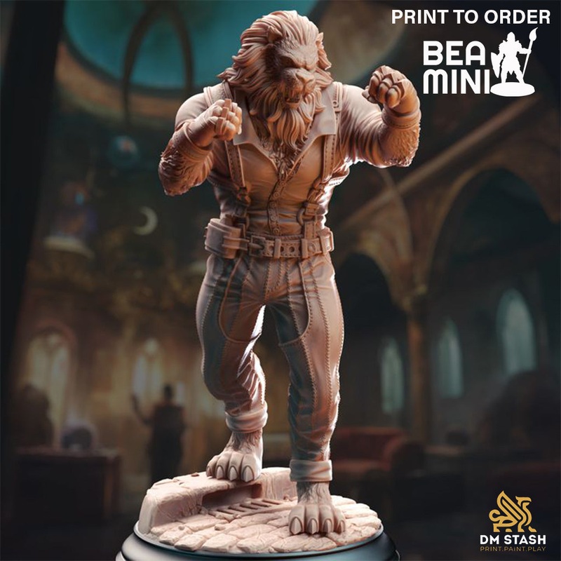 Lionfolk Pugilist – Vaa’dren | BeaMini Print to Order Miniatures