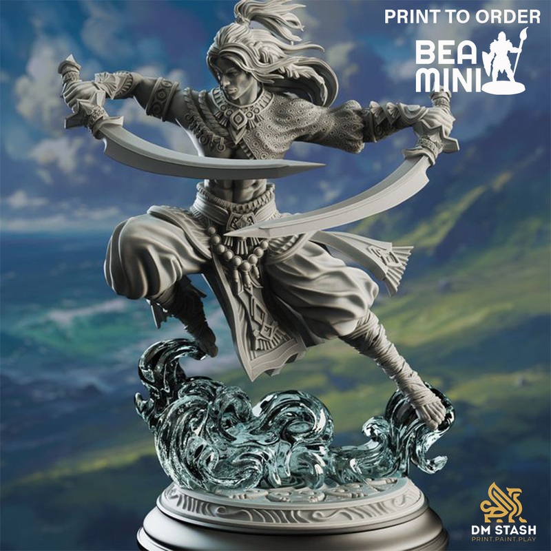 Air Genasi Sword Dancer Fighter – Hudin the Summer Breeze | BeaMini Print to Order Miniatures