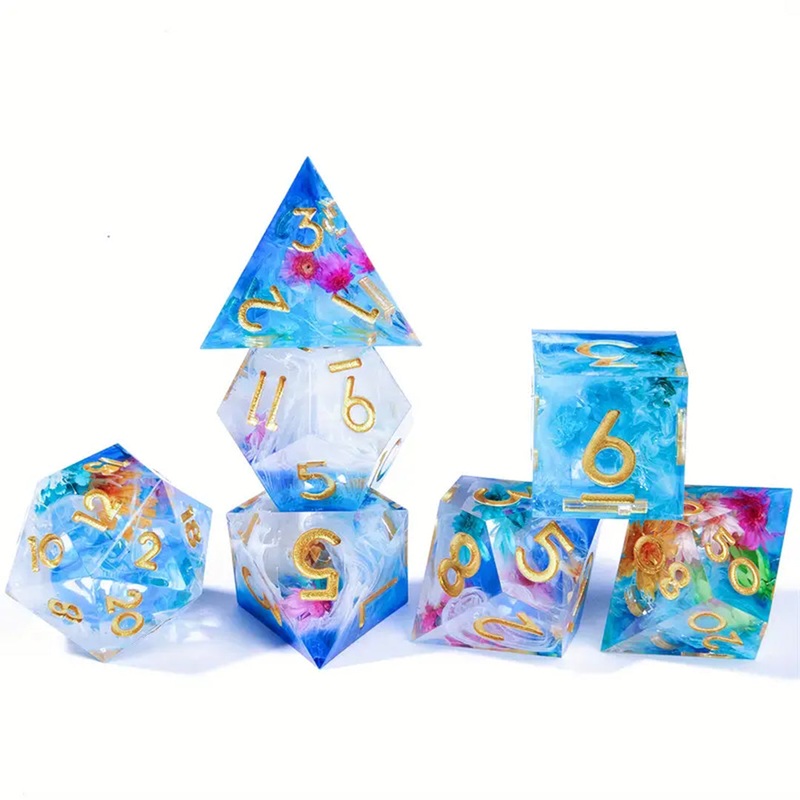 Ariel’s Garden – Handcrafted Sharp Edge Dice Set  & Dice Case