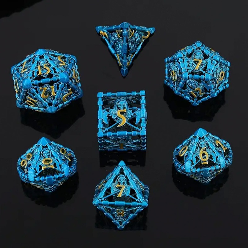 Dead Like Me – 7 Piece Hollow Metal Polyhedral Dice Set & Dice Case