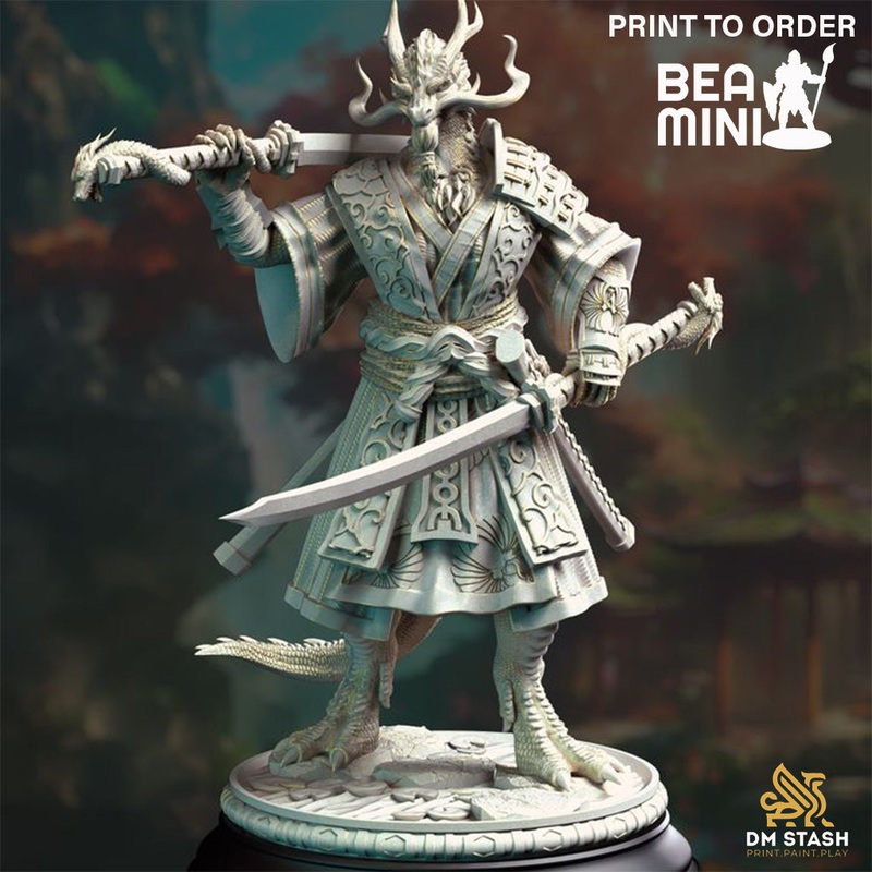 Dragonborn Samurai – Ryuma | BeaMini Print to Order Miniatures