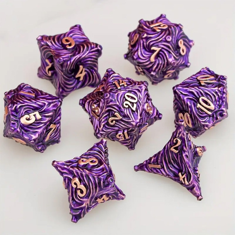 Purple Vortex – 7 Piece Metal Polyhedral Dice Set & Dice Case