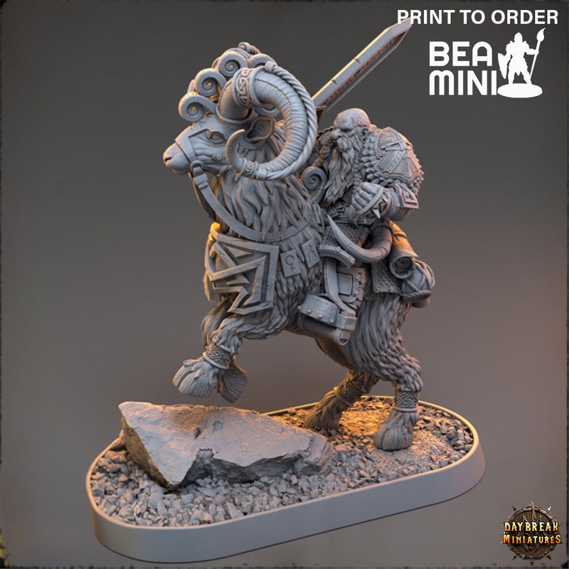 Arviz Thundergrind on Fire Goat – Deviant Dwarves of the Pandemonium | BeaMini Print to Order Miniatures