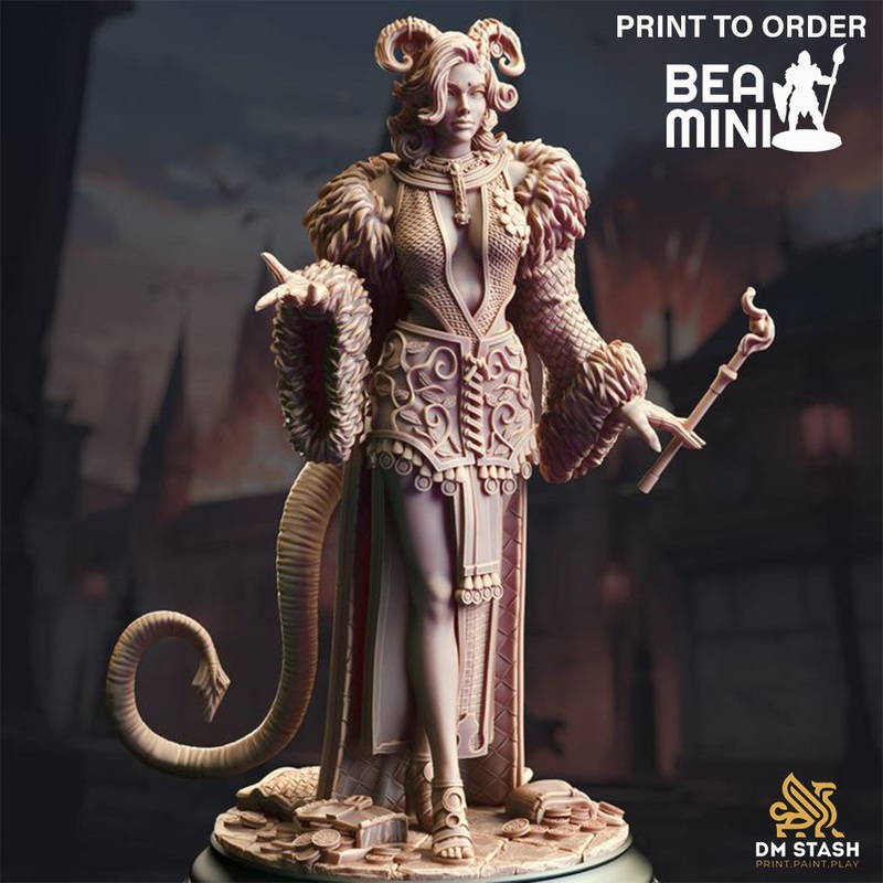 Madame Octavia – Tiefling Sorceress | BeaMini Print to Order Miniatures