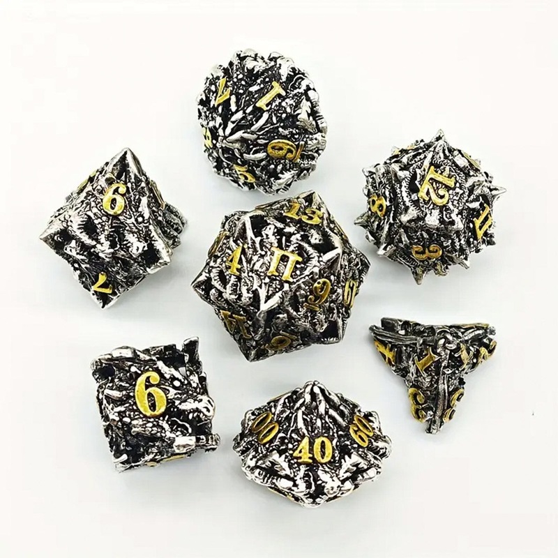 Dracolich – 7 Piece Hollow Metal Polyhedral Dice Set & Dice Case