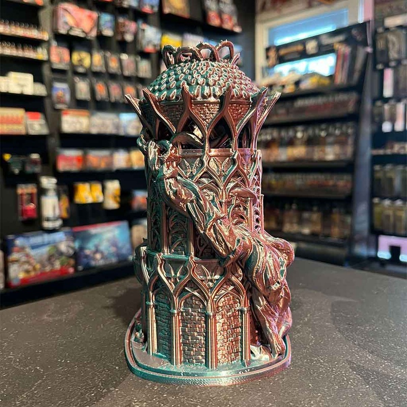 3D Printed Dice Tower – Druids Tower (Pink/Teal)