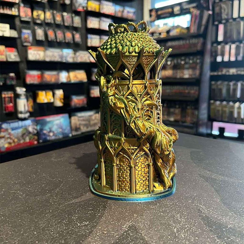 3D Printed Dice Tower – Druids Tower (Green/Blue/Gold)