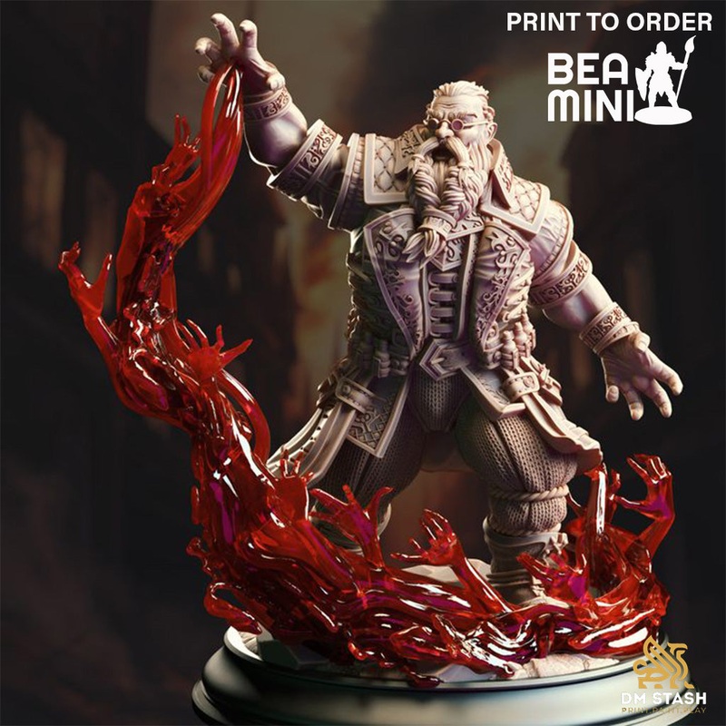 Korgrin Bloodstone – Dwarven Bloodmage | BeaMini Print to Order Miniatures