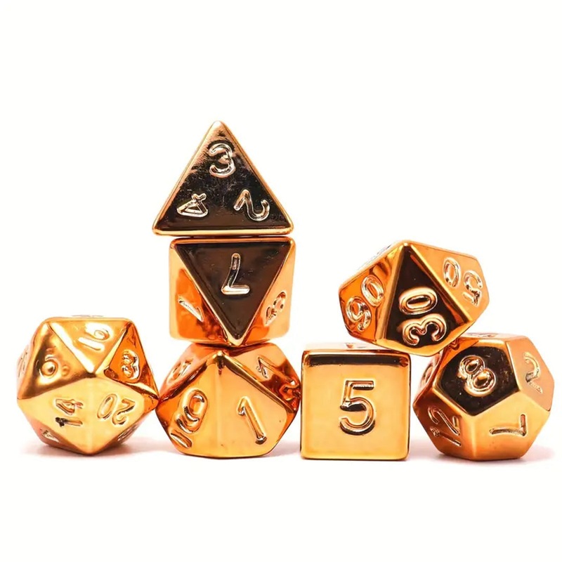 Goblin Treasure – 7 Piece Metal Look Polyhedral Dice Set + Dice Bag