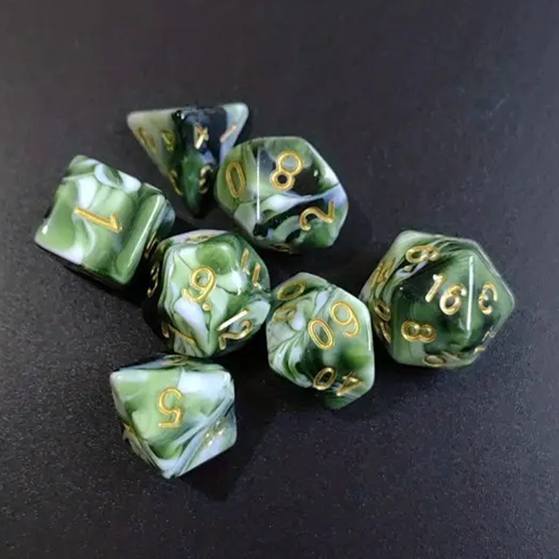 Fae Touched Marble – 7 Piece Polyhedral Dice Set + Dice Bag