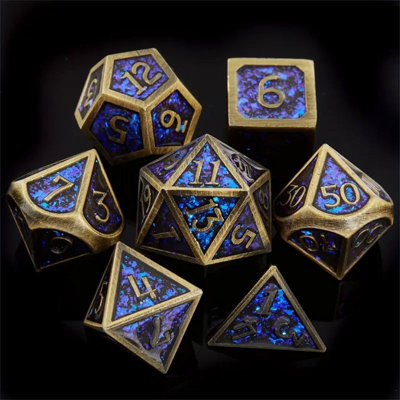 The Fallen – 7 Piece Metal Polyhedral Dice Set & Dice Case