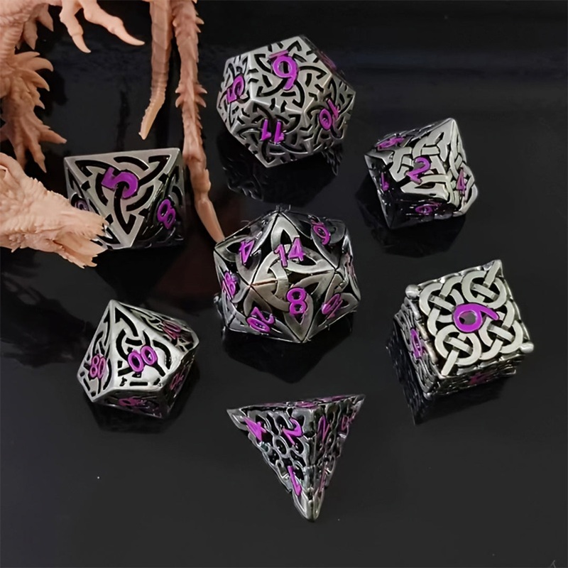 Triquetra – 7 Piece Hollow Metal Polyhedral Dice Set & Dice Case