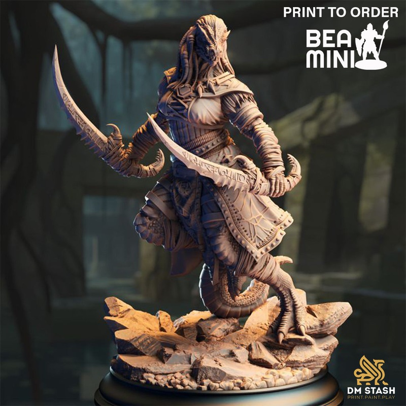 Dragonborn Rogue – Kijaa Shadowblade | BeaMini Print to Order Miniatures