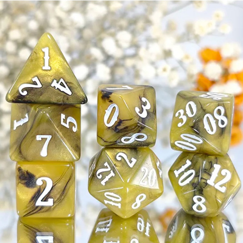 Banoffee – 7 Piece Polyhedral Dice Set + Dice Bag