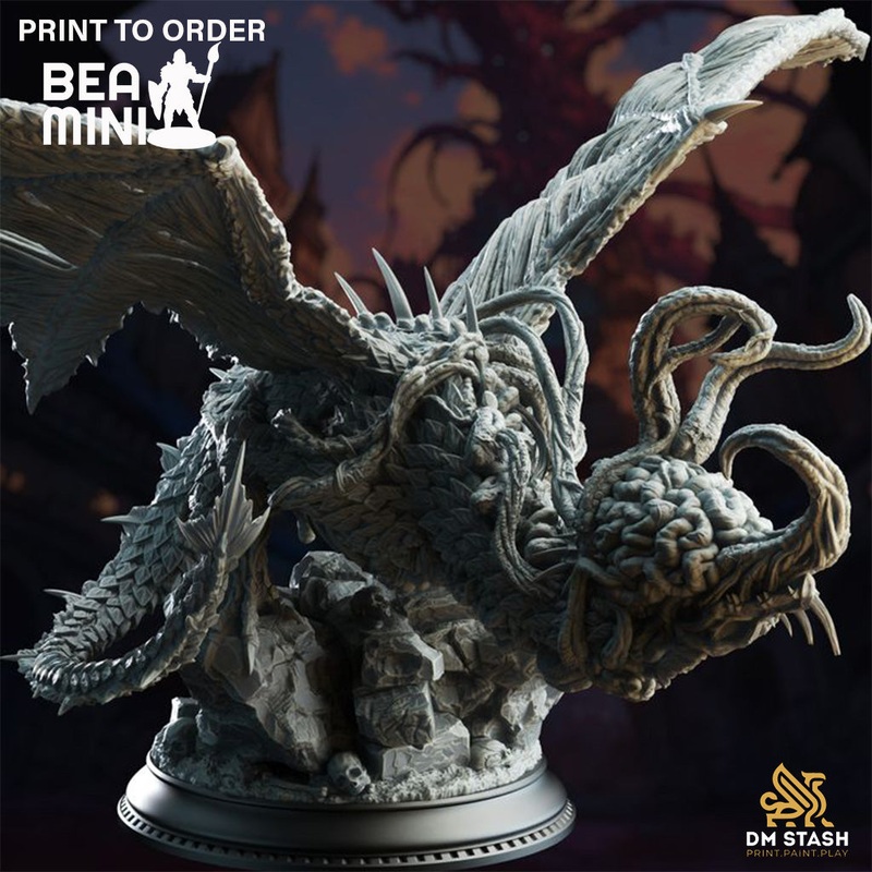 Midorius the Remade – Eldritch Flayed Dragon | BeaMini Print to Order Miniatures