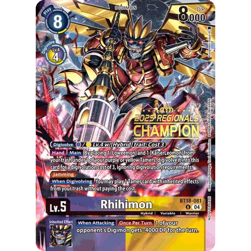 Rhihimon [BT18-081] (2025 Regionals Champion) [Release Special Booster Ver.2.0 Promos]