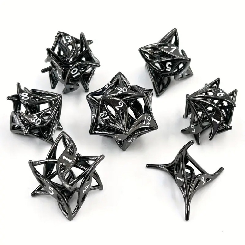 Winter – 7 Piece Hollow Metal Polyhedral Dice Set & Dice Case