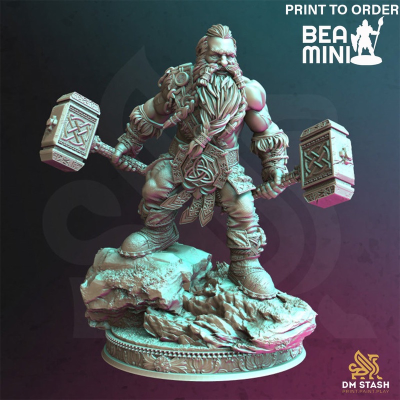 Mathias – Dwarf Barbarian | BeaMini Print to Order Miniatures